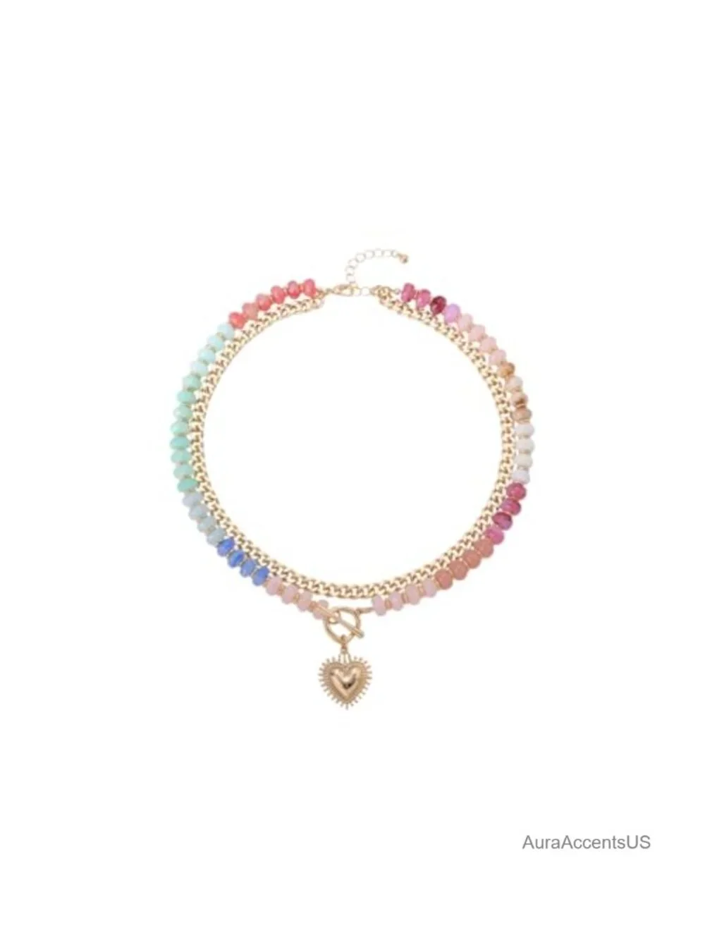 Acrylic Beaded Necklace Women Boho Chunky Heart Pendant Statement Choker